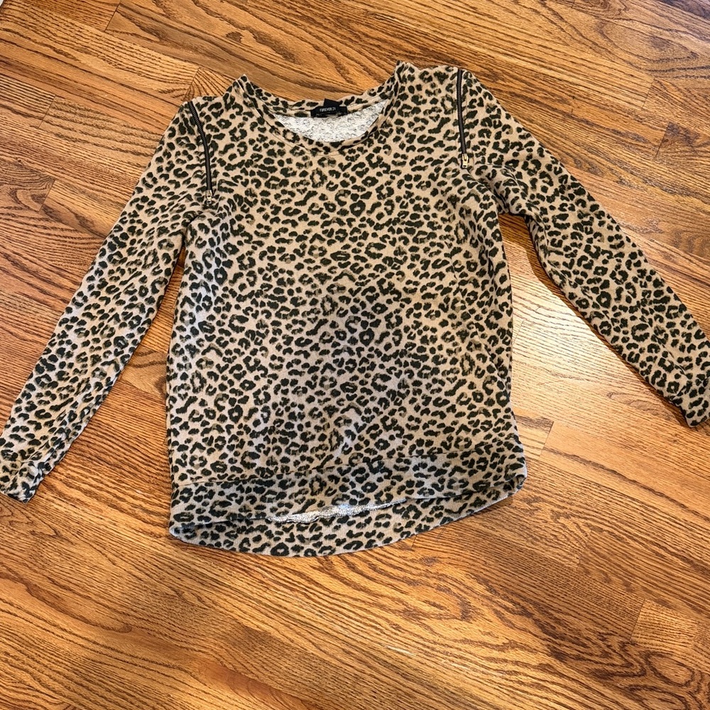 Animal Print Sweater Top with Cold Shoulder Option